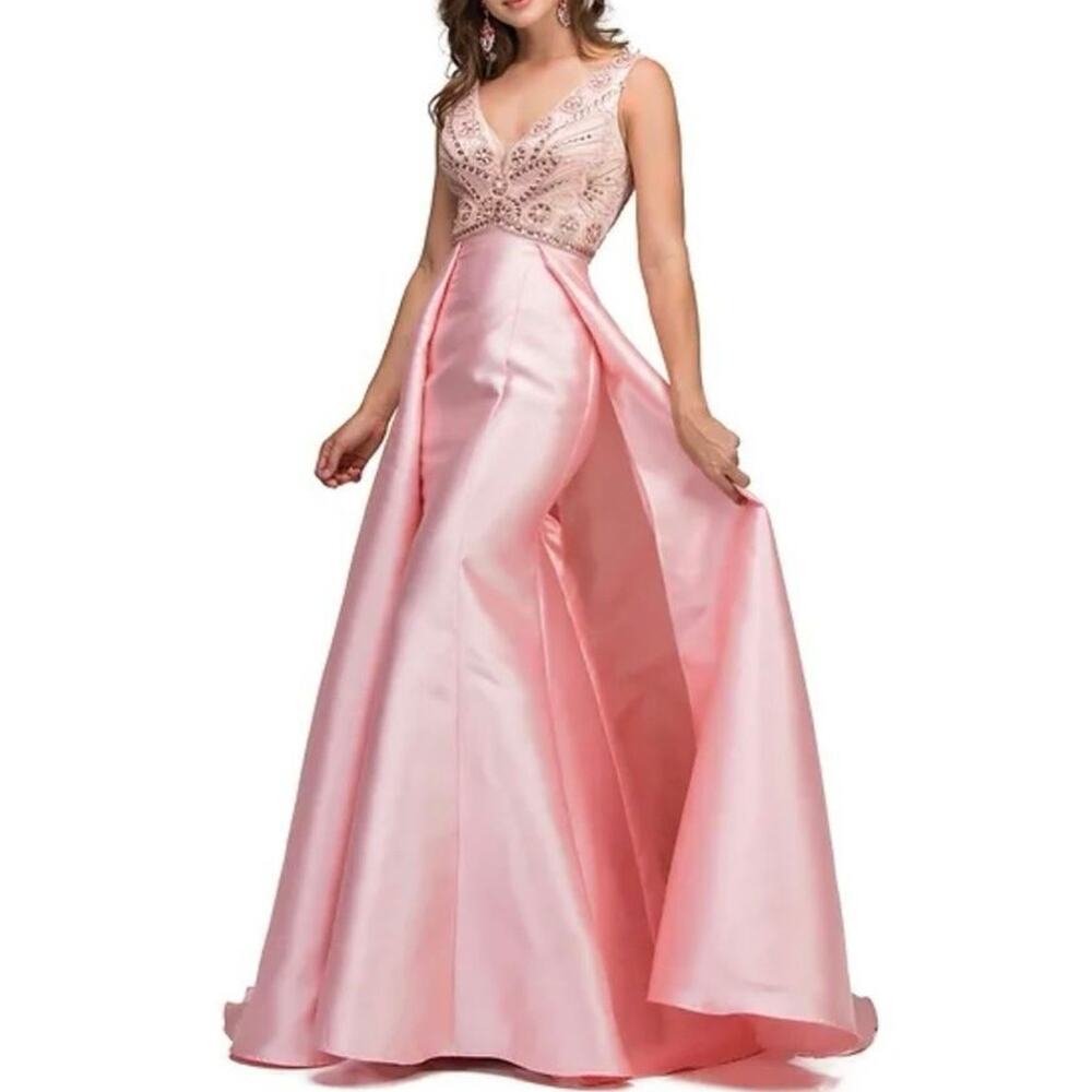 LUCCI LU Blush Pink Castle Couture Gown w/ A-Line Overskirt New w/ Tag MSRP $379